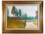 View of a street by Dino Migliorini, oil on hardboard, offered Mar 2022