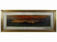 Sunset at Calambrone Livorno 1969 by Basso Ragni, oil on panel, offered Mar 2022