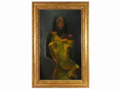 Female portrait with yellow dress by Alfio Rapisardi, oil on canvas, offered Mar 2022