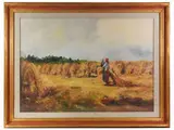 Norberto Martini, Wheat field with figures 1974