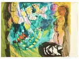 Bruno Cassinari, Composition with characters and birds, lithograph
