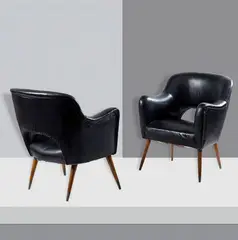 Nino Zoncada by Giuseppe Succi, two wood and brass armchairs, offered Oct 2019