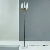 Arredoluce, floor lamp by Angelo Lelii, brass and milky glass structure, offered Oct 2019