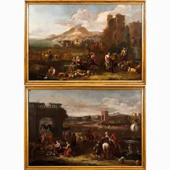 Claes Oldenburg, Hendrick Mommers, attributed, 1620, "Fantastical views with market scenes"