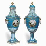 Carlo Preda, Pair of polychrome porcelain vases, decorated in gold with vegetal patterns