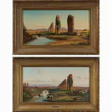 Salomon Corrodi, Hermann David Salomon Corrodi, attibuit, 1844, Pair of paintings "Landscapes from the Parco degli Acquedotti"
