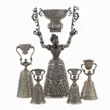 Carlo Preda, Five silver love cups, body chiselled and engraved with floral