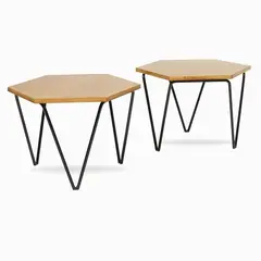 Giò Ponti by Gio Ponti, 1891, Pair of small tables with ash veneer and painted metal structure, offered Mar 2018