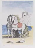 Cavalli con gualdrappa rossa (Cavalli in riva all'Egeo) by Giorgio de Chirico, 1976, lithograph a sette colori, offered Nov 2016