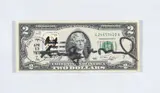 Andy Warhol, Two dollars Jefferson, mixed media on banconota