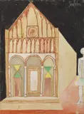 Franco Gentilini, Cattedrale, gouache on paper applicata on cardboard
