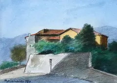 Nino Tirinnanzi, Landscape with houses, 1990, Signature and date lower left.