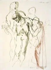 Giacomo Manzù, Deposition of Christ, Signature top right. On the reverse: Galleria dell'Annunciata stamp