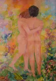 Adriana Pincherle, The hug, 1984, Sign at the bottom to the left. On the reverse: signature