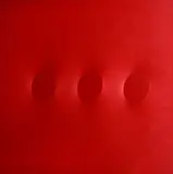 Turi Simeti, Three red ovals, 2005, On the reverse: signature and date. The work is registered in the Turi Simeti Archive with no.