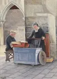 The roasted chestnut seller by Natalino Bentivoglio Scarpa Cagnaccio di San Pietro, 1937, Signature and date lower left., offered Apr 2024
