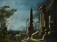 Leonardo Coccorante, Veduta di porto con architetture fantastiche