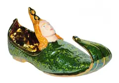 Luigi Ontani, Oriental slipper, 1995, Author's initials and stamp Ceramica Gatti