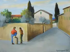 Landscape with houses by Nino Tirinnanzi, 1975, Signature and date lower right., offered Feb 2024