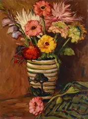 Vase with flowers by Anchise Picchi, Sign at the bottom to the left. On the reverse: author's label with data of the work., offered Feb 2024