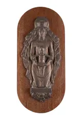 Madonna and Child by Mario Moschi, Bronze bas-relief on marble plaque., offered Feb 2024
