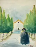 Ottone Rosai, Pretino towards the church, 1955, Signature bottom right. Bibliography: