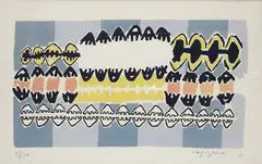 Without title by Giuseppe Capogrossi, 1953, Signature and date lower right; print run bottom left. Edizioni Del Cavallino Venezia, offered Feb 2024