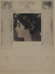Junius by Gustav Klimt, Center: Gustav Klimt MDCCCIVC. Bottom right: Verlag Gerlach & Schenk in Wien, offered Feb 2024