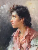 Clemente Tafuri, Girl profile, Signature bottom right.