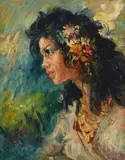 Clemente Tafuri, Profile of a woman with flowers in her hair, Sign at the bottom to the left.