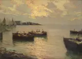 Fausto Pratella, Sunset in the gulf, Sign at the bottom to the left.