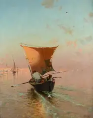 Eduardo Dalbono, Fishing boat, 1880, Signature and date lower right.
