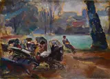 Raffaele Ragione, Park, Signature bottom right. Label Aversa Art Gallery