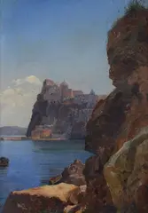 Giacinto Gigante, Bay with Aragonese Castle, 1849, Signature and date lower right.