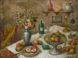 Dante Bertini, Still life with set table, Signature bottom right.