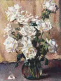 Corrado Michelozzi, White flowers, Initials top center.