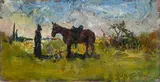 Giovanni Bartolena, Horse with farmer, Signature bottom right.