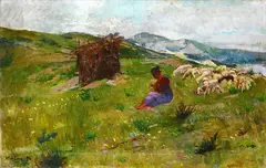 Ulvi Liegi, Landscape in Abetone with shepherdess, 1896, Signature and date lower left.