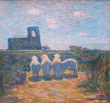 Benvenuto Benvenuti, Landscape with sheep, Signature bottom right.