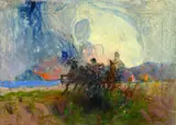 Plinio Nomellini, Gallop on the beach, Signature bottom right.