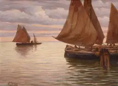 Alberto Zardo, Marina with boats, Sign at the bottom to the left.