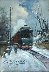Train by Giuseppe Solenghi, Sign at the bottom to the left., offered Feb 2024