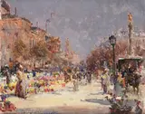 Francesco Margotti, Flower market in Paris, Sign at the bottom to the left.