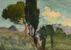 Landscape with cypresses by Emma Ciardi, On the reverse: signature., offered Feb 2024