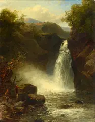 James Burrell Smith, Waterfall, 1877, Sign at the bottom to the left.