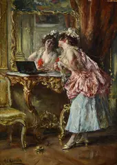 Woman in the mirror by Eduardo León Garrido, Sign at the bottom to the left. On the reverse: label Hotel Druot Salle n., offered Feb 2024