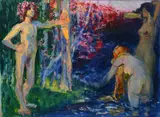 Ludolf Verworner, Narcissus with figures, Oil on the table