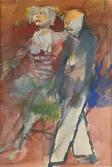 Walking by Mino Maccari, 1960, Signature bottom right. Authentication by R. J. Charlton, offered Dec 2023