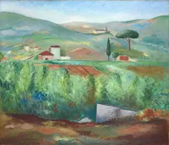 Countryside by Achille Lega, 1933, On the reverse, offered Dec 2023