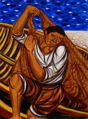 Giuseppe Migneco, Fisherman, 1989, Signature bottom right. On the reverse: author's declaration of authenticity; stamp General Catalog Giuseppe